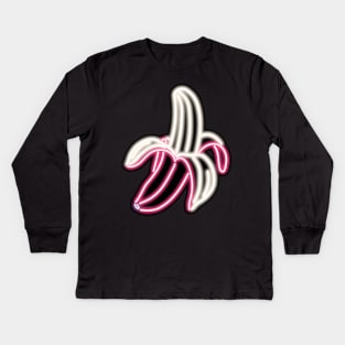 Pink Neon Banana Bar Sign Kids Long Sleeve T-Shirt